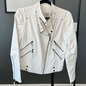 White Faux Leather Biker Jacket S